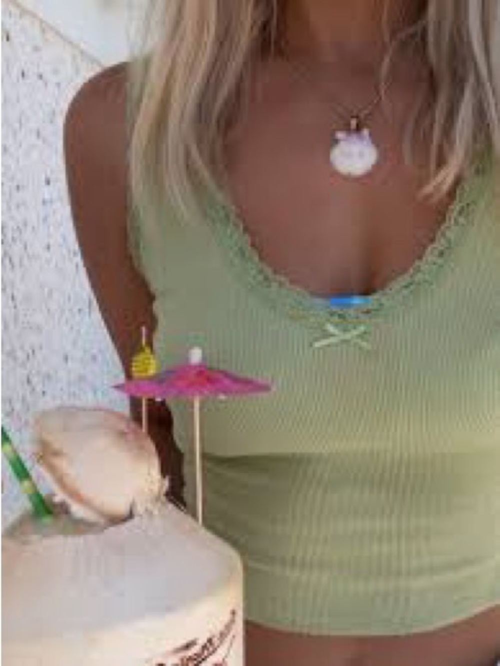 💎FREE💎With Purchase- Lace-Trim Ribbed Cropped Tank Sage